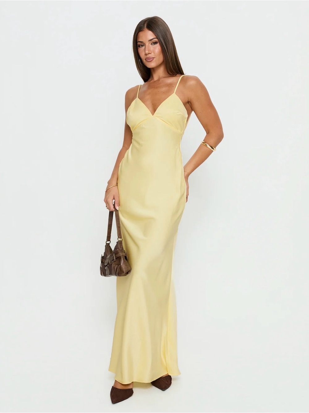 Elegant Yellow Slip Maxi Dress with Spaghetti Straps